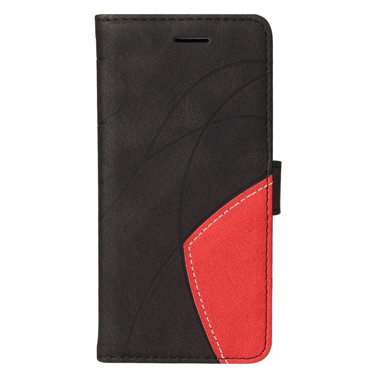 KT Leather Series-1 for iPhone 14 6.1 inch Dual-color Splicing PU Leather Phone Stand Case Folio Flip Wallet Cover - Black
