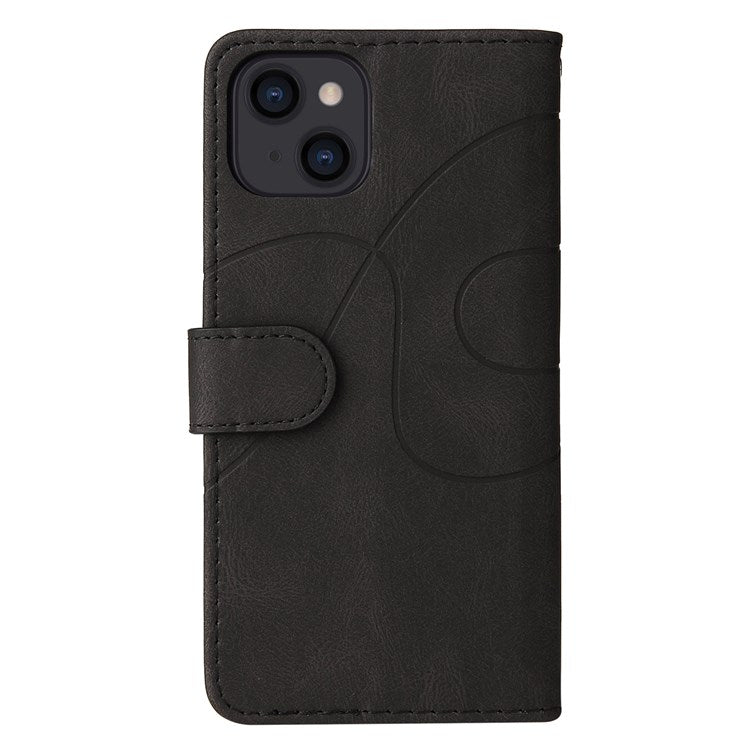 KT Leather Series-1 for iPhone 14 6.1 inch Dual-color Splicing PU Leather Phone Stand Case Folio Flip Wallet Cover - Black