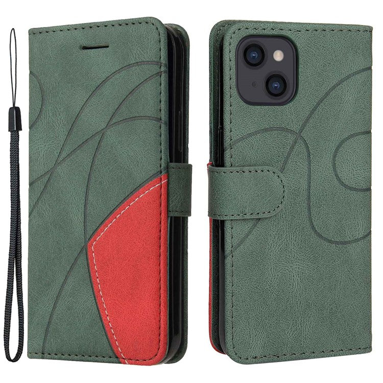 KT Leather Series-1 for iPhone 14 6.1 inch Dual-color Splicing PU Leather Phone Stand Case Folio Flip Wallet Cover - Green