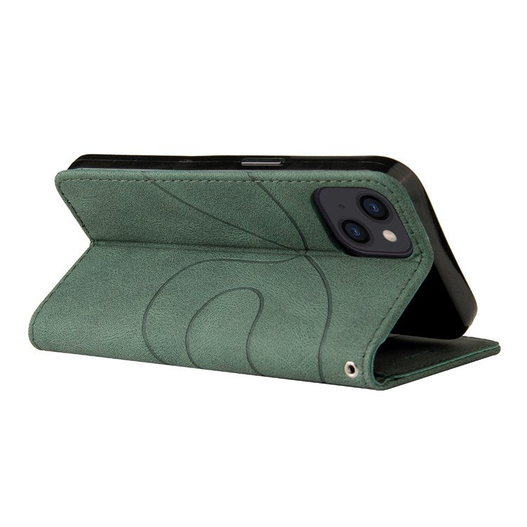 KT Leather Series-1 for iPhone 14 6.1 inch Dual-color Splicing PU Leather Phone Stand Case Folio Flip Wallet Cover - Green