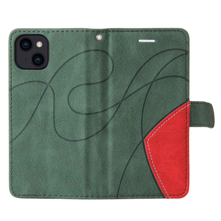 KT Leather Series-1 for iPhone 14 6.1 inch Dual-color Splicing PU Leather Phone Stand Case Folio Flip Wallet Cover - Green