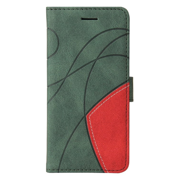 KT Leather Series-1 for iPhone 14 6.1 inch Dual-color Splicing PU Leather Phone Stand Case Folio Flip Wallet Cover - Green