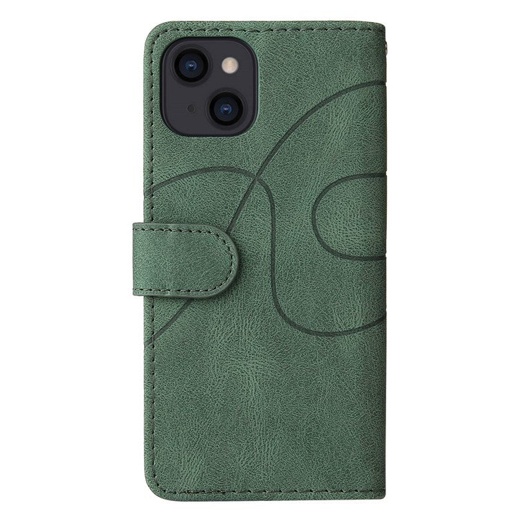 KT Leather Series-1 for iPhone 14 6.1 inch Dual-color Splicing PU Leather Phone Stand Case Folio Flip Wallet Cover - Green