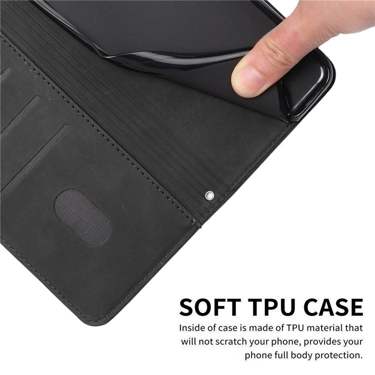 Skin-touch PU Leather Cover for Motorola Edge 20 Pro, Stand Wallet Heart Shape Imprinted Magnetic Clasp Phone Case - Black