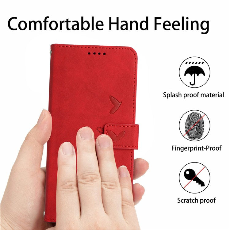Skin-touch PU Leather Cover for Motorola Edge 20 Pro, Stand Wallet Heart Shape Imprinted Magnetic Clasp Phone Case - Red