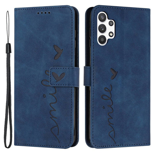 For Samsung Galaxy A13 4G Heart Shape Imprinted Magnetic Clasp PU Leather Case Skin-touch Phone Cover with Wallet Stand - Sapphire