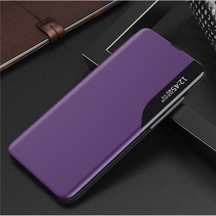 For iPhone 14 Plus 6.7 inch Clear View Window Anti-shock Leather Phone Case Stand Anti-wear Protector - Purple