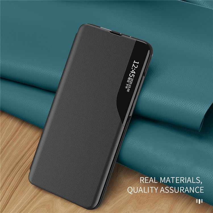 For iPhone 14 Plus 6.7 inch Clear View Window Anti-shock Leather Phone Case Stand Anti-wear Protector - Purple