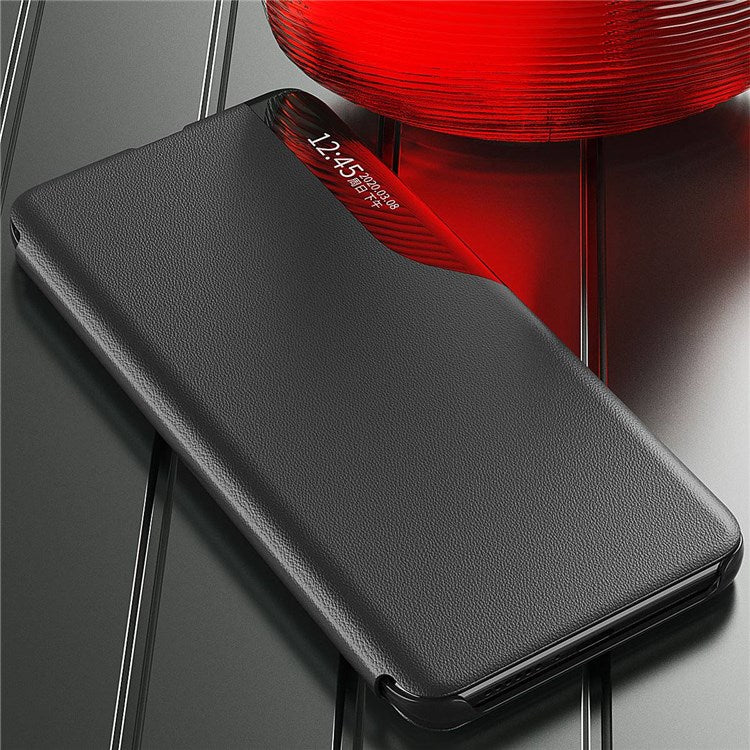 For iPhone 14 Plus 6.7 inch Clear View Window Anti-shock Leather Phone Case Stand Anti-wear Protector - Purple