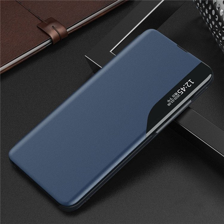 For iPhone 14 Plus 6.7 inch Clear View Window Anti-shock Leather Phone Case Stand Anti-wear Protector - Sapphire