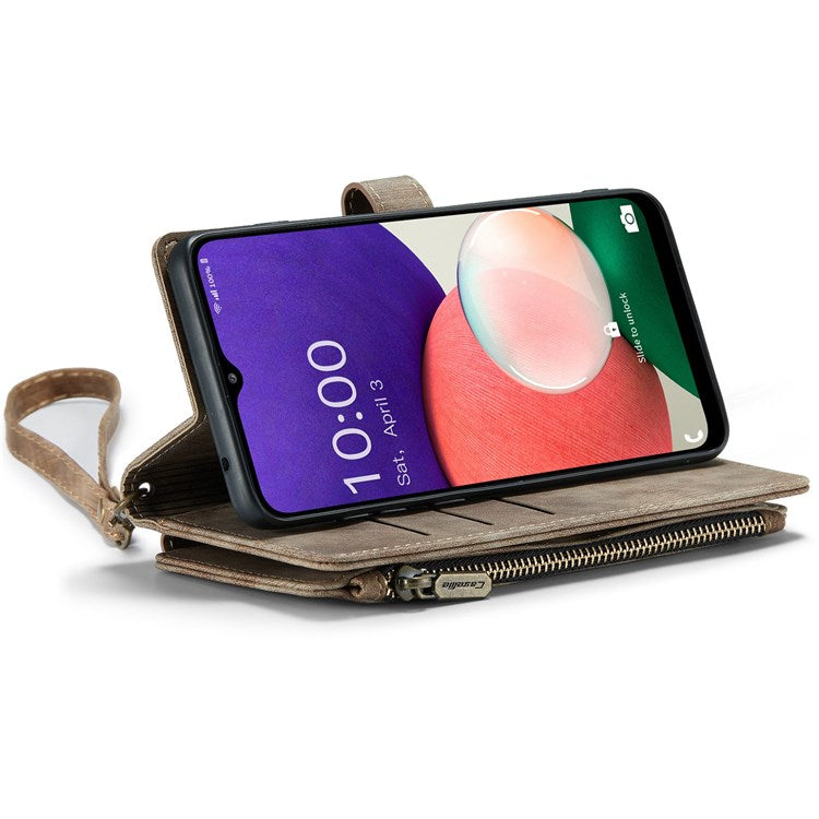 CASEME C30 Series for Samsung Galaxy A22 5G (EU Version) Zipper Pocket Wallet Case Auto Closing Magnetic Anti-scratch PU Leather Phone Cover Card Holder - Brown