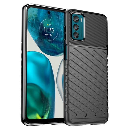 Thunder Series Thickened TPU Case for Motorola Moto G42 4G, Twill Texture Non-slip Anti-drop Phone Cover Protector - Black