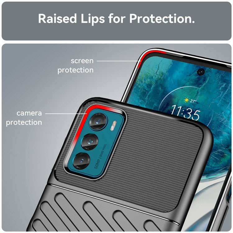 Thunder Series Thickened TPU Case for Motorola Moto G42 4G, Twill Texture Non-slip Anti-drop Phone Cover Protector - Black