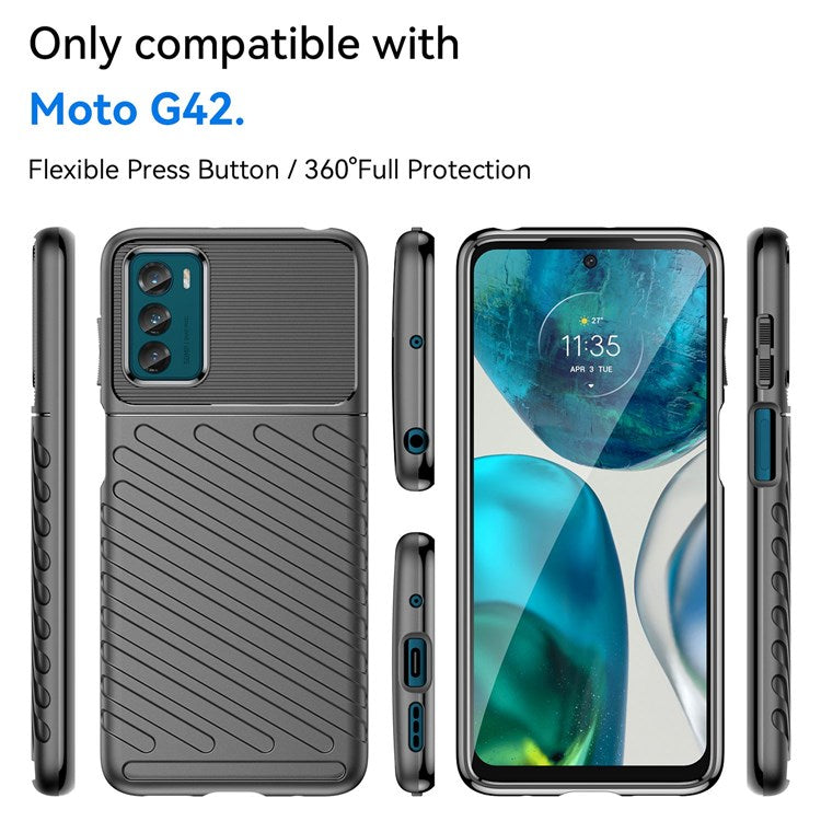 Thunder Series Thickened TPU Case for Motorola Moto G42 4G, Twill Texture Non-slip Anti-drop Phone Cover Protector - Black