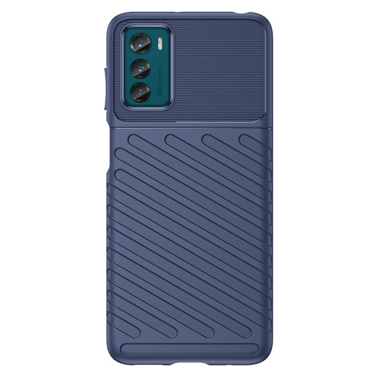 Thunder Series Thickened TPU Case for Motorola Moto G42 4G, Twill Texture Non-slip Anti-drop Phone Cover Protector - Blue