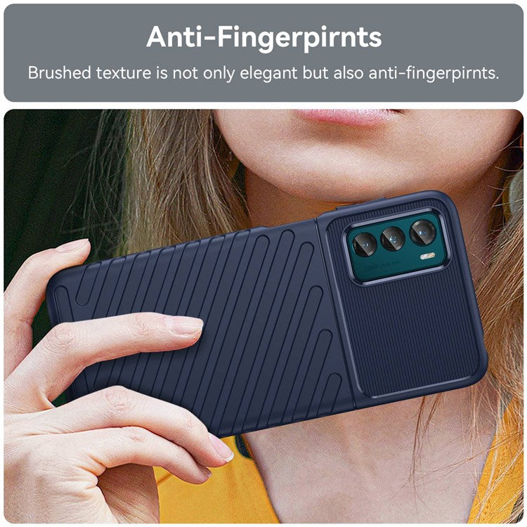 Thunder Series Thickened TPU Case for Motorola Moto G42 4G, Twill Texture Non-slip Anti-drop Phone Cover Protector - Blue