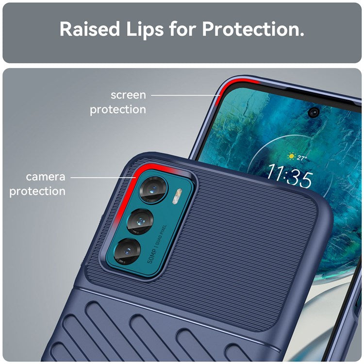 Thunder Series Thickened TPU Case for Motorola Moto G42 4G, Twill Texture Non-slip Anti-drop Phone Cover Protector - Blue