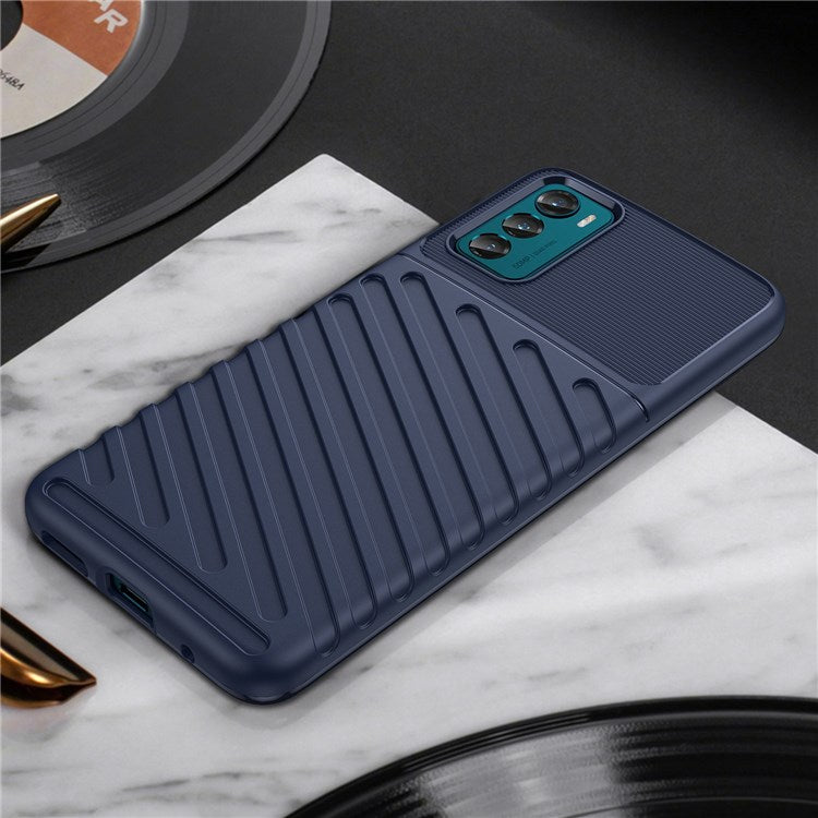 Thunder Series Thickened TPU Case for Motorola Moto G42 4G, Twill Texture Non-slip Anti-drop Phone Cover Protector - Blue