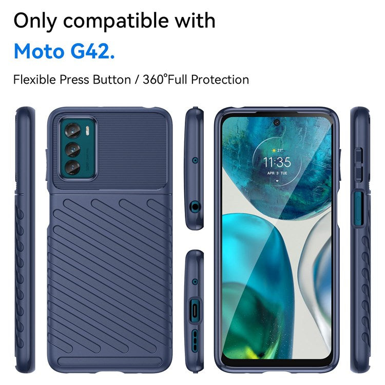 Thunder Series Thickened TPU Case for Motorola Moto G42 4G, Twill Texture Non-slip Anti-drop Phone Cover Protector - Blue