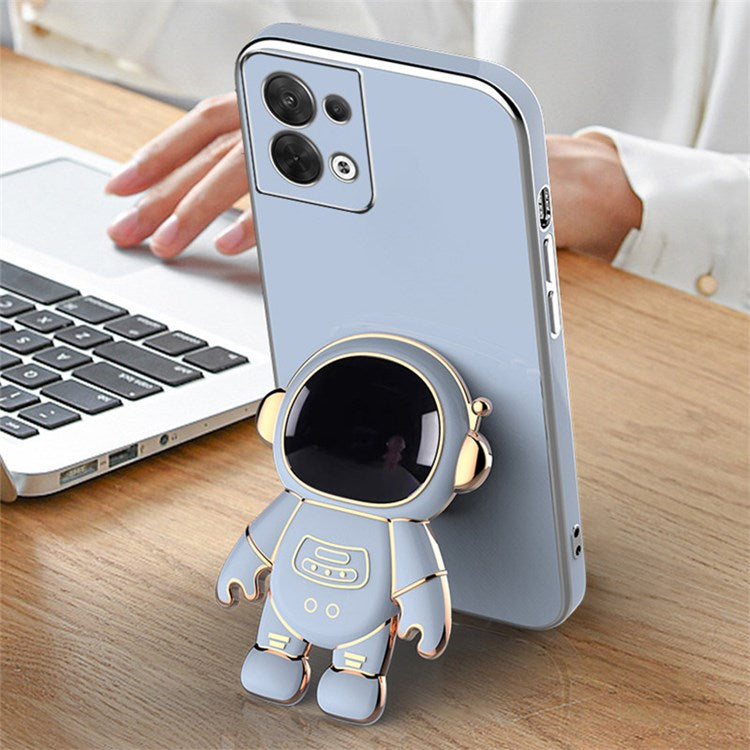 Astronaut Kickstand TPU Cover for Oppo Reno8 5G / Reno8 5G (Global Version), Electroplating Edge Shockproof Phone Case Protector - Black