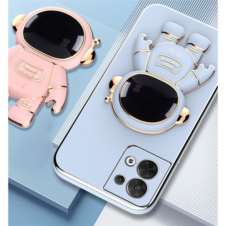 Astronaut Kickstand TPU Cover for Oppo Reno8 5G / Reno8 5G (Global Version), Electroplating Edge Shockproof Phone Case Protector - Blue