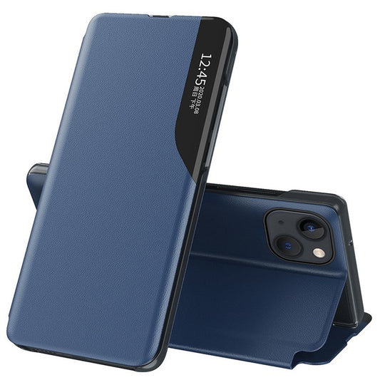 For iPhone 14 6.1 inch Clear View Window Leather Flip Phone Case Stand Anti-scratch Protective Phone Cover - Sapphire