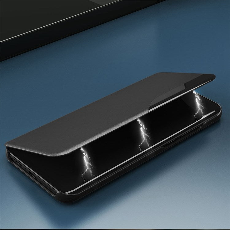 For iPhone 14 6.1 inch Clear View Window Leather Flip Phone Case Stand Anti-scratch Protective Phone Cover - Sapphire