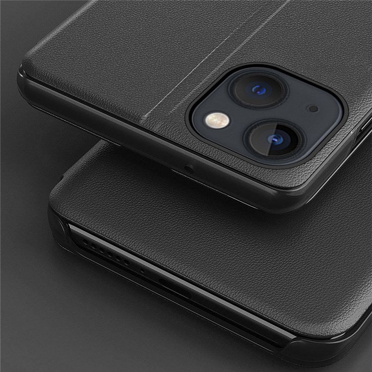 For iPhone 14 6.1 inch Clear View Window Leather Flip Phone Case Stand Anti-scratch Protective Phone Cover - Sapphire