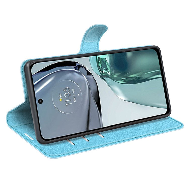 Wallet Cell Phone Case for Motorola Moto G62 5G, Scratch-resistant PU Leather Litchi Texture Stand Case Protective Cover - Blue