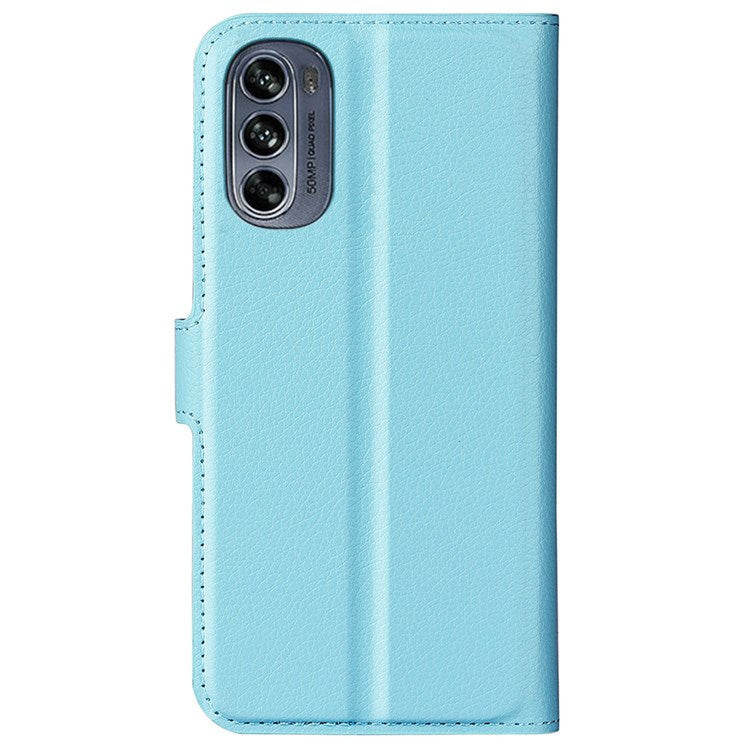 Wallet Cell Phone Case for Motorola Moto G62 5G, Scratch-resistant PU Leather Litchi Texture Stand Case Protective Cover - Blue