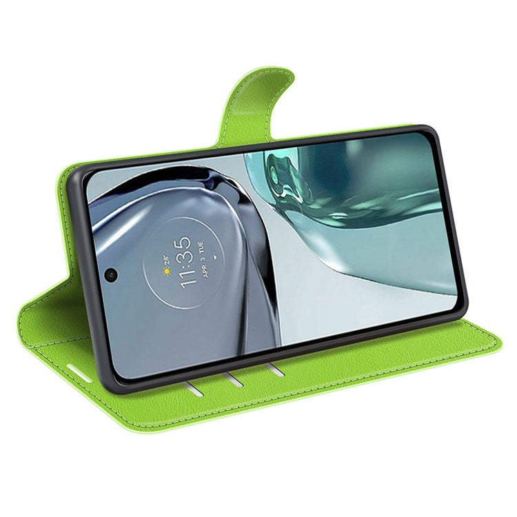 Wallet Cell Phone Case for Motorola Moto G62 5G, Scratch-resistant PU Leather Litchi Texture Stand Case Protective Cover - Green