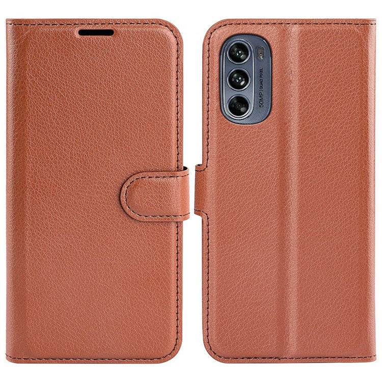 Wallet Cell Phone Case for Motorola Moto G62 5G, Scratch-resistant PU Leather Litchi Texture Stand Case Protective Cover - Brown