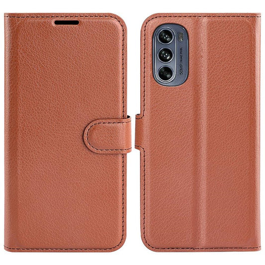 Wallet Cell Phone Case for Motorola Moto G62 5G, Scratch-resistant PU Leather Litchi Texture Stand Case Protective Cover - Brown