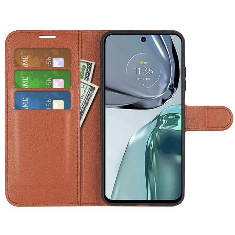 Wallet Cell Phone Case for Motorola Moto G62 5G, Scratch-resistant PU Leather Litchi Texture Stand Case Protective Cover - Brown