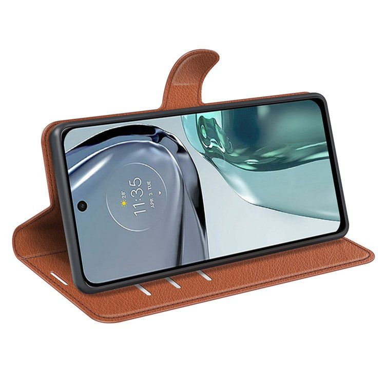 Wallet Cell Phone Case for Motorola Moto G62 5G, Scratch-resistant PU Leather Litchi Texture Stand Case Protective Cover - Brown