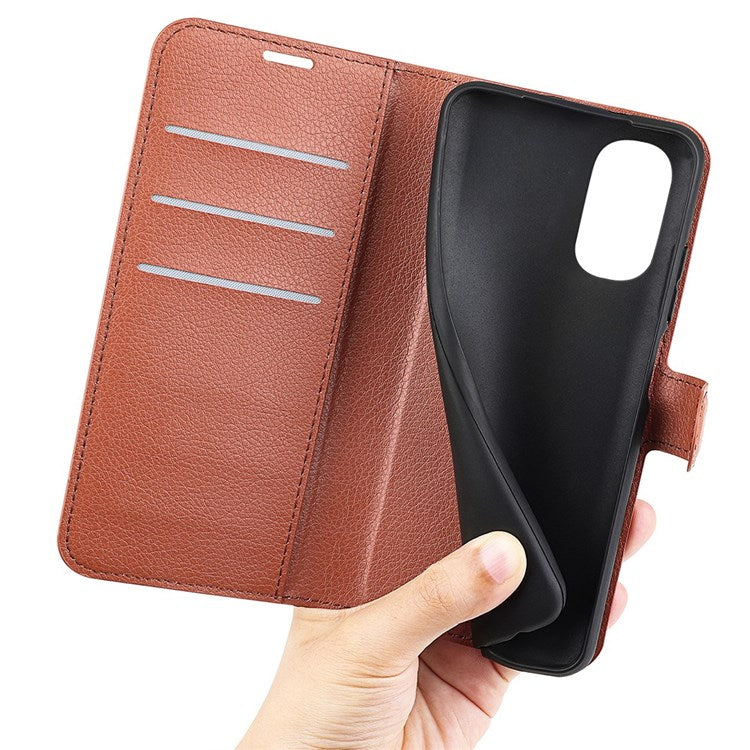 Wallet Cell Phone Case for Motorola Moto G62 5G, Scratch-resistant PU Leather Litchi Texture Stand Case Protective Cover - Brown