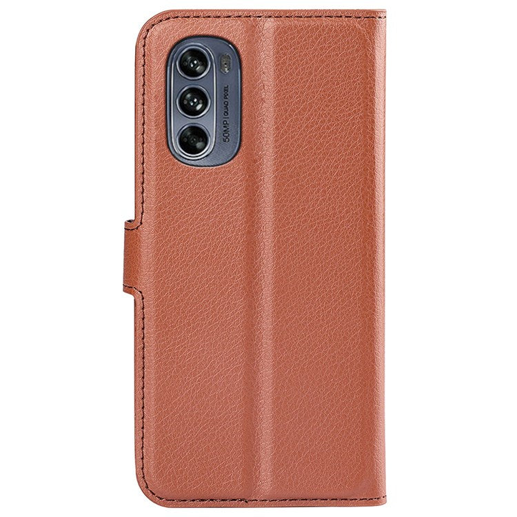 Wallet Cell Phone Case for Motorola Moto G62 5G, Scratch-resistant PU Leather Litchi Texture Stand Case Protective Cover - Brown