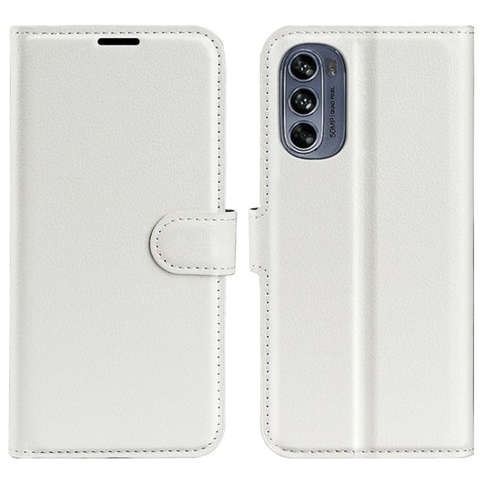 Wallet Cell Phone Case for Motorola Moto G62 5G, Scratch-resistant PU Leather Litchi Texture Stand Case Protective Cover - White