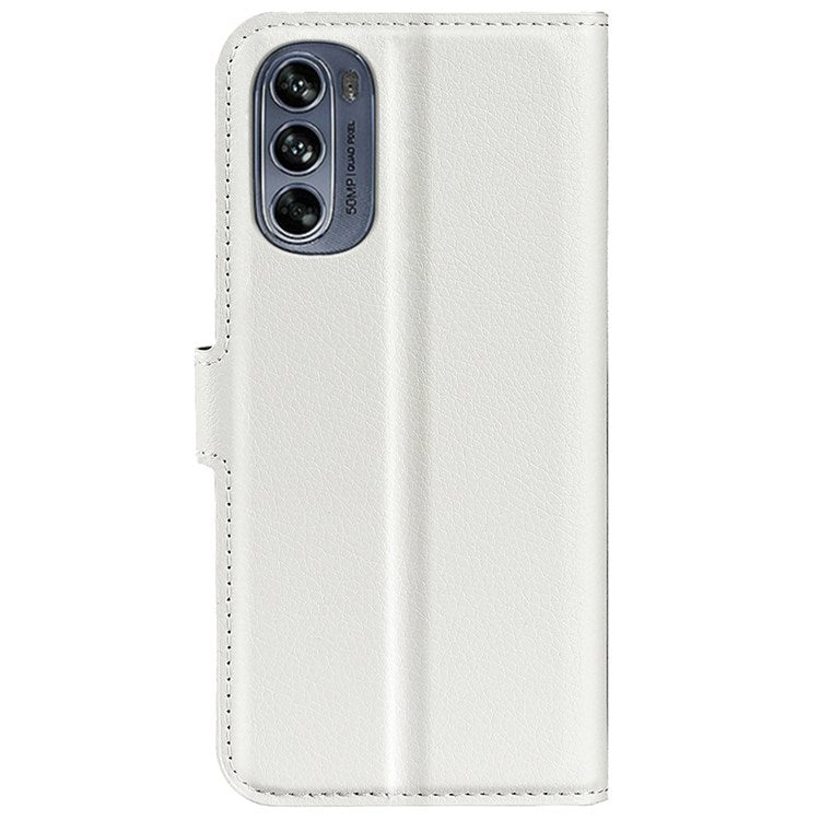 Wallet Cell Phone Case for Motorola Moto G62 5G, Scratch-resistant PU Leather Litchi Texture Stand Case Protective Cover - White