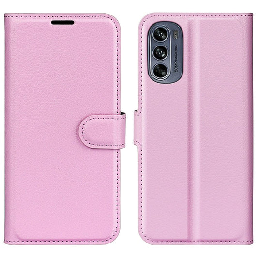 Wallet Cell Phone Case for Motorola Moto G62 5G, Scratch-resistant PU Leather Litchi Texture Stand Case Protective Cover - Pink