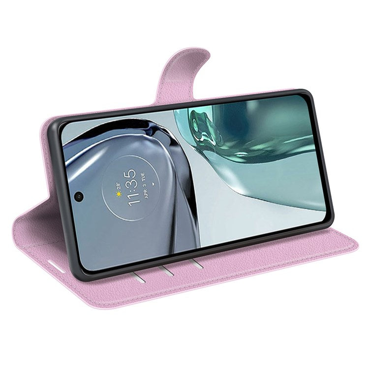 Wallet Cell Phone Case for Motorola Moto G62 5G, Scratch-resistant PU Leather Litchi Texture Stand Case Protective Cover - Pink