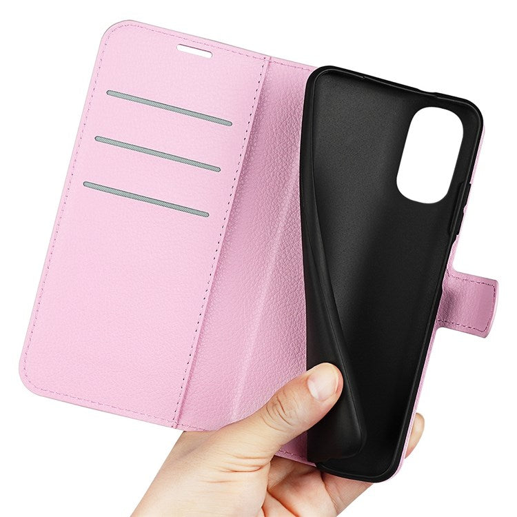 Wallet Cell Phone Case for Motorola Moto G62 5G, Scratch-resistant PU Leather Litchi Texture Stand Case Protective Cover - Pink