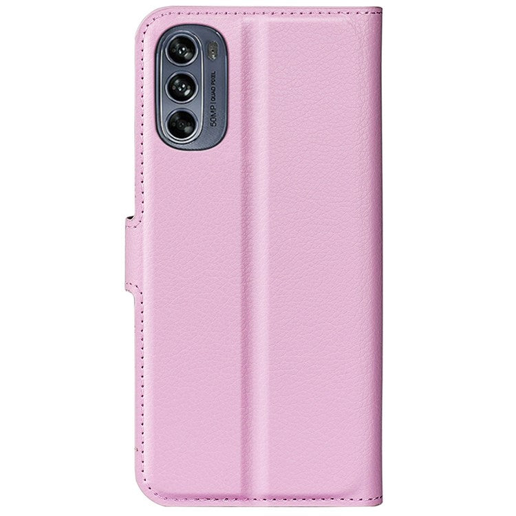Wallet Cell Phone Case for Motorola Moto G62 5G, Scratch-resistant PU Leather Litchi Texture Stand Case Protective Cover - Pink