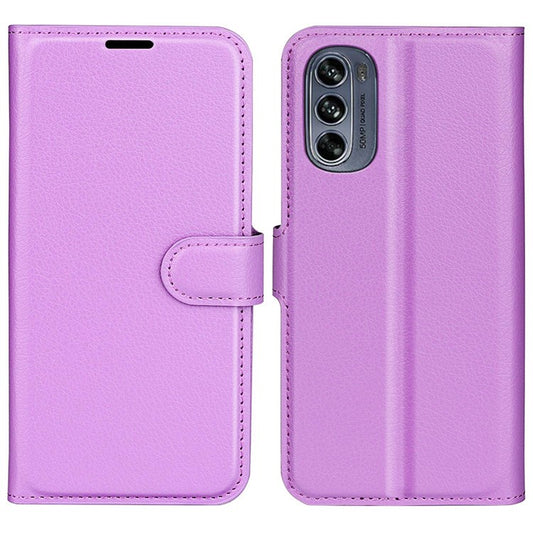 Wallet Cell Phone Case for Motorola Moto G62 5G, Scratch-resistant PU Leather Litchi Texture Stand Case Protective Cover - Purple