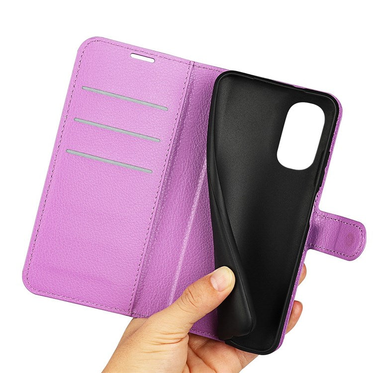 Wallet Cell Phone Case for Motorola Moto G62 5G, Scratch-resistant PU Leather Litchi Texture Stand Case Protective Cover - Purple