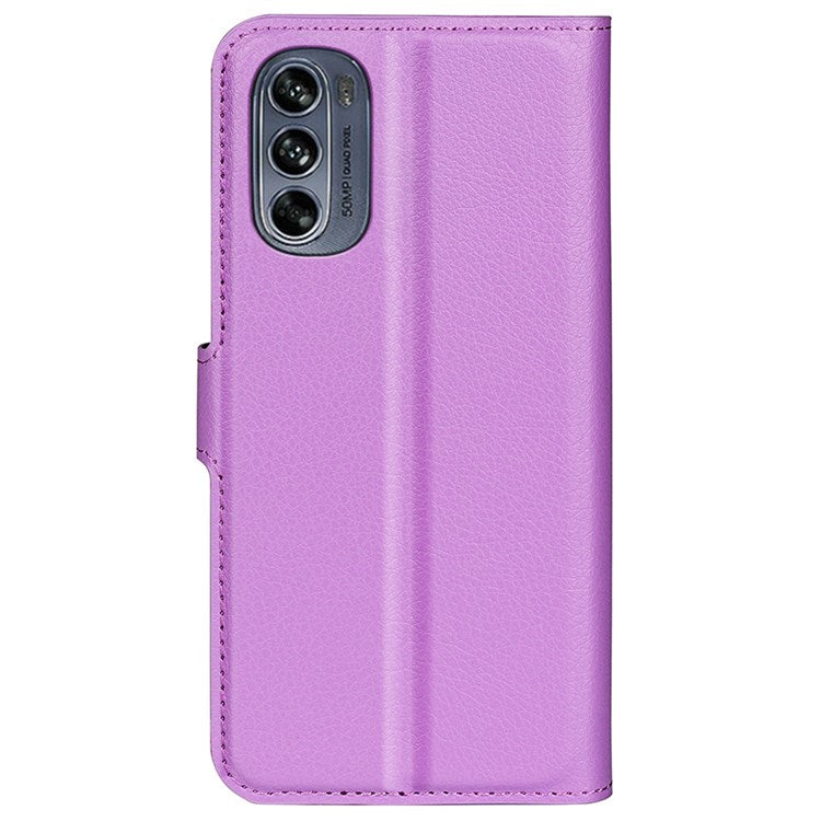 Wallet Cell Phone Case for Motorola Moto G62 5G, Scratch-resistant PU Leather Litchi Texture Stand Case Protective Cover - Purple