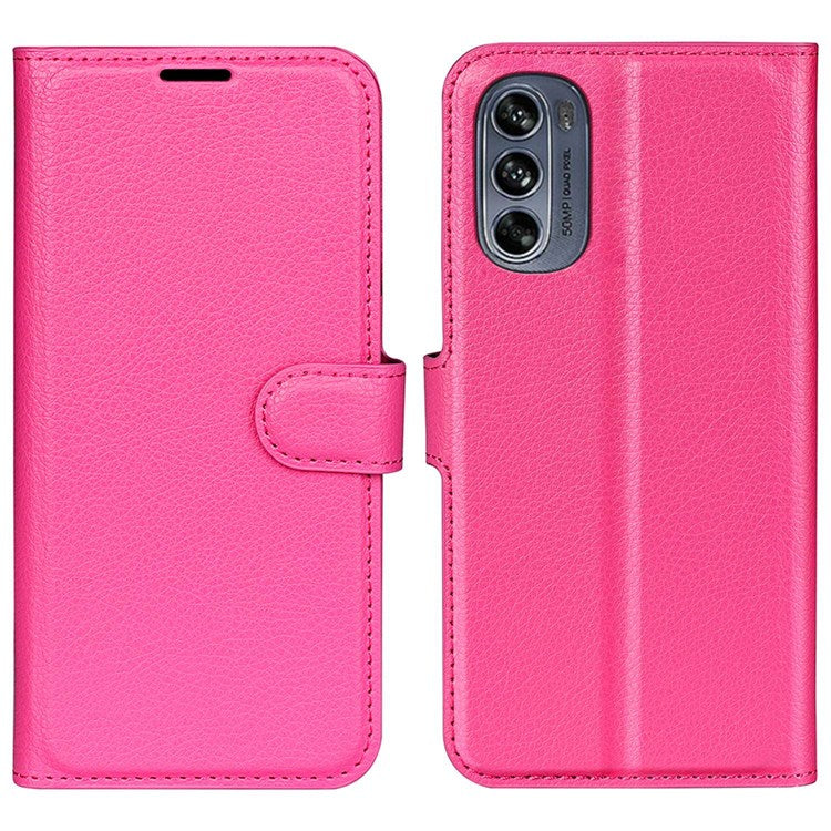 Wallet Cell Phone Case for Motorola Moto G62 5G, Scratch-resistant PU Leather Litchi Texture Stand Case Protective Cover - Rose