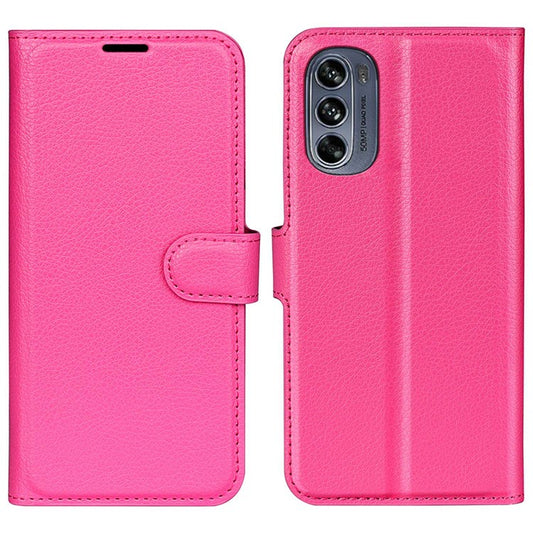 Wallet Cell Phone Case for Motorola Moto G62 5G, Scratch-resistant PU Leather Litchi Texture Stand Case Protective Cover - Rose