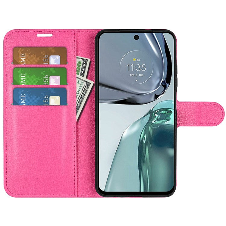 Wallet Cell Phone Case for Motorola Moto G62 5G, Scratch-resistant PU Leather Litchi Texture Stand Case Protective Cover - Rose