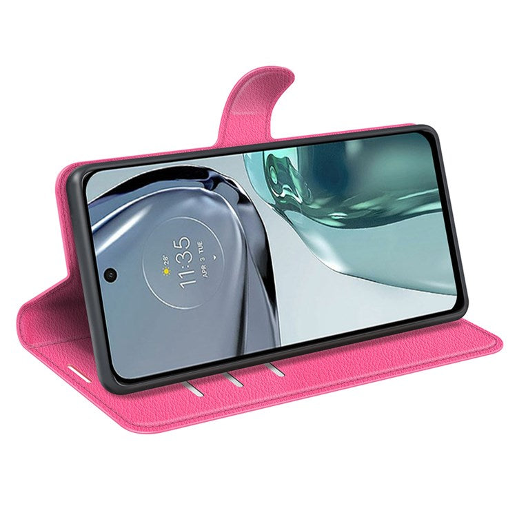 Wallet Cell Phone Case for Motorola Moto G62 5G, Scratch-resistant PU Leather Litchi Texture Stand Case Protective Cover - Rose